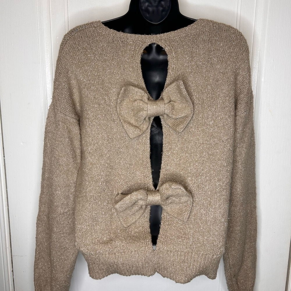 Love By Design Tan Sweater with Bow Details